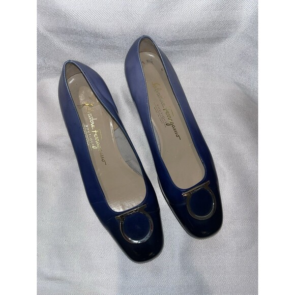 Salvatore Ferragamo Blue Ombré Leather Loafer Silver Signature Logo Women 7 B - Picture 4 of 16
